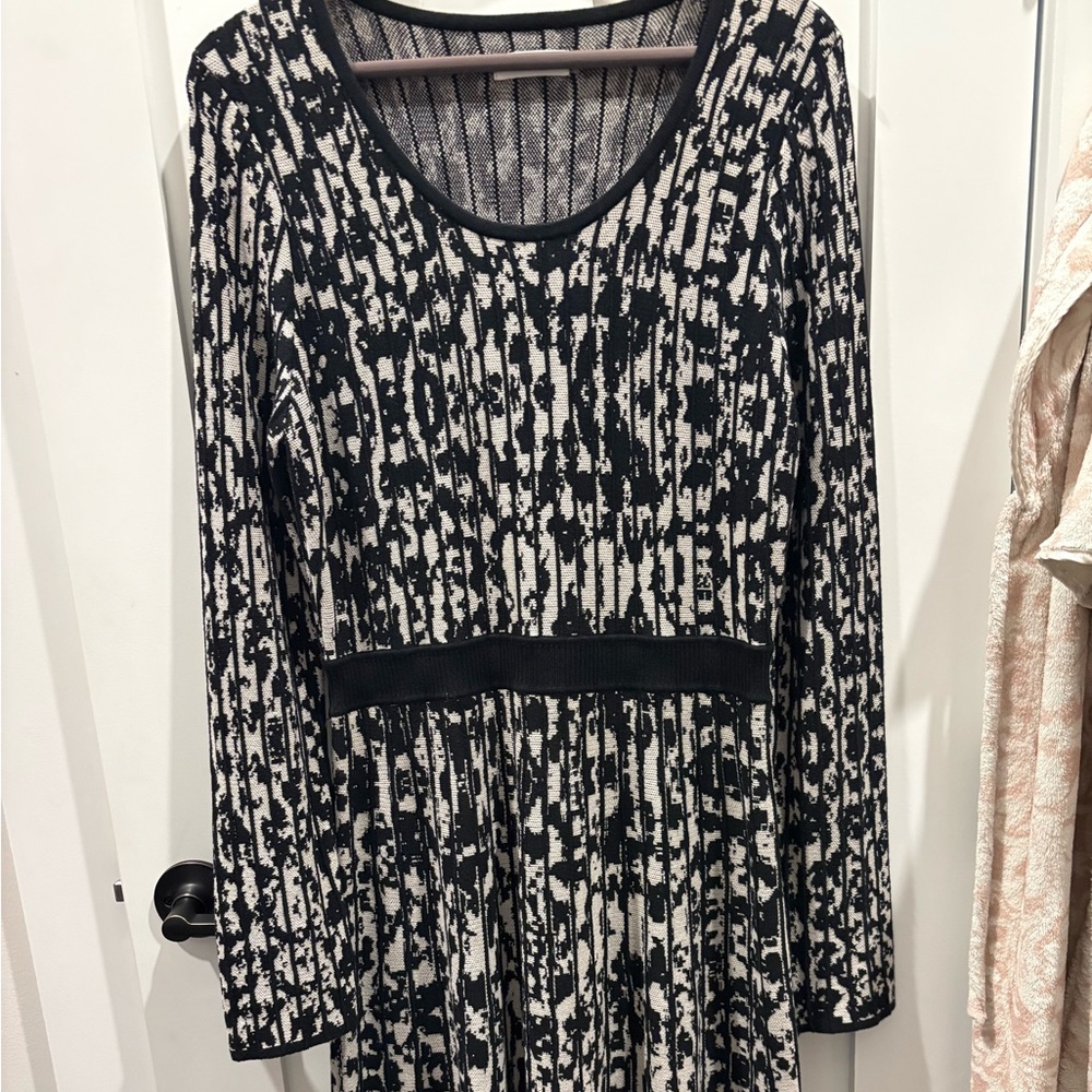 Calvin Klein Black and White Long Sleeve Dress